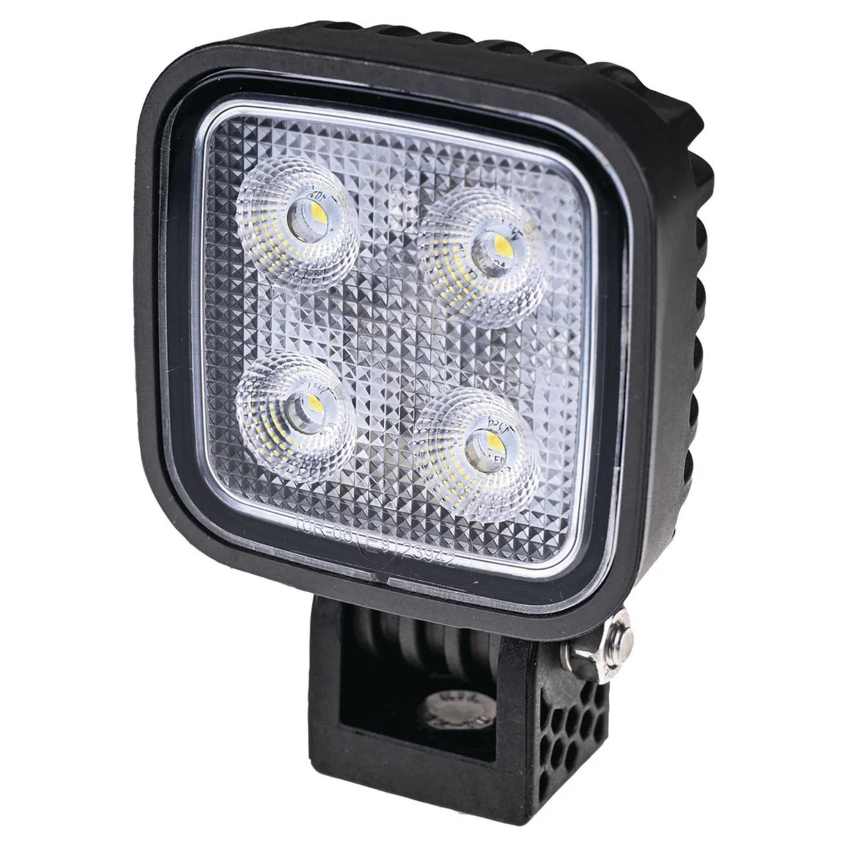 OEX LLX08308 square LED work light, front three-quarter view with the single-bolt mounting bracket