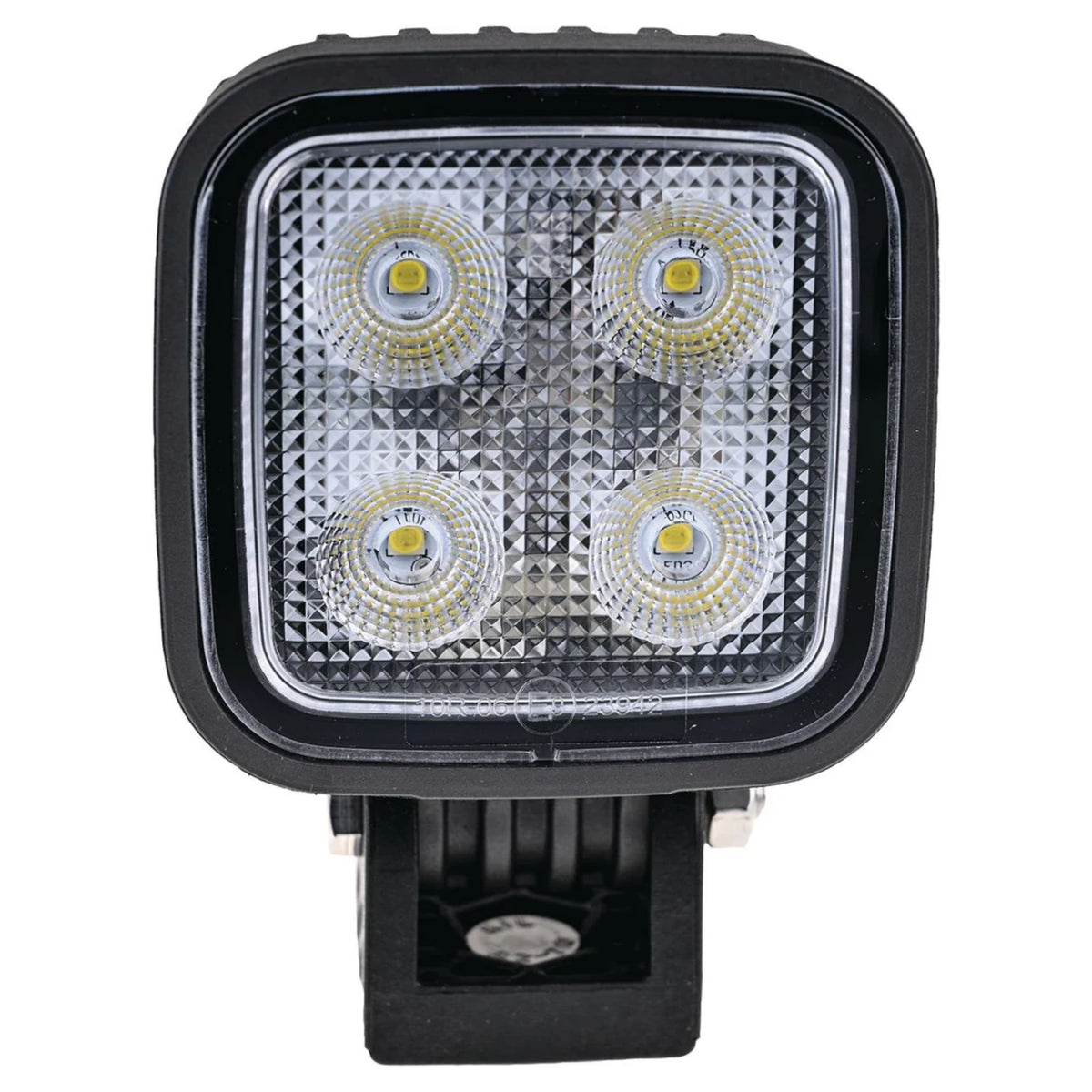 OEX LLX08308 square LED work light, front view showing the 4-LED array behind a textured polycarbonate lens