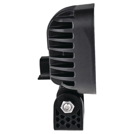 OEX LLX08308 square LED work light, side profile showing the finned heat sink housing and pivot mount
