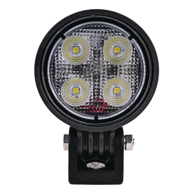 OEX LLX08309 round LED work light, front view showing the 4-LED array behind a textured polycarbonate lens