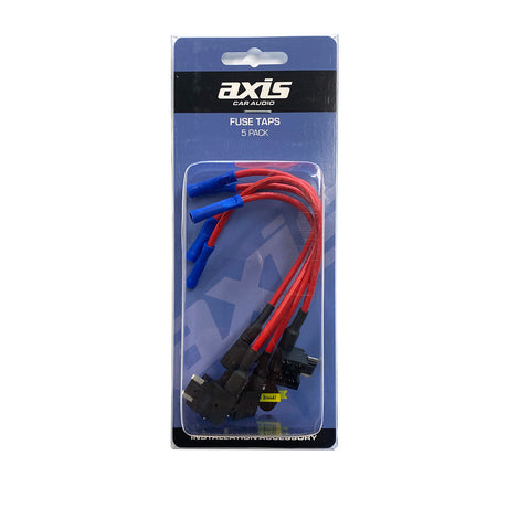 Axis fuse taps five pack retail card holding five low profile mini fuse taps with red leads