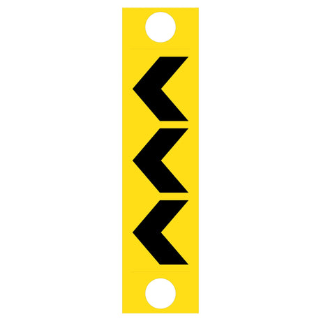 Black chevron pattern on retroreflective yellow – 300×1200mm corflute bollard sleeve sign