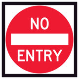 RM2-4A No Entry corflute sign panel with white NO ENTRY legend and white horizontal bar inside red annulus on white background