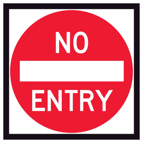 RM2-4A No Entry corflute sign panel with white NO ENTRY legend and white horizontal bar inside red annulus on white background