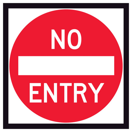 RM2-4A No Entry corflute sign panel with white NO ENTRY legend and white horizontal bar inside red annulus on white background