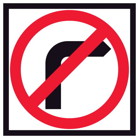 “No Right Turn” symbolic arrow with red annulus and bar on retroreflective white – 600x600mm corflute sign panel.