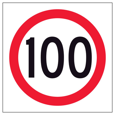 RM4-1A(100) 600x600mm Speed limit sign with the number 100 on a white background