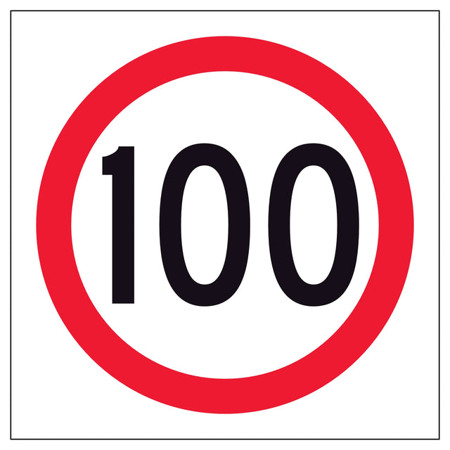 RM4-1A(100) 600x600mm Speed limit sign with the number 100 on a white background