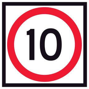 10 km/h Speed Limit Corflute Sign Panel – 600x600mm – RM4-1A(10) – Class 1 reflective white with red annulus and black numerals