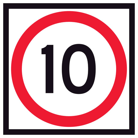 10 km/h Speed Limit Corflute Sign Panel – 600x600mm – RM4-1A(10) – Class 1 reflective white with red annulus and black numerals