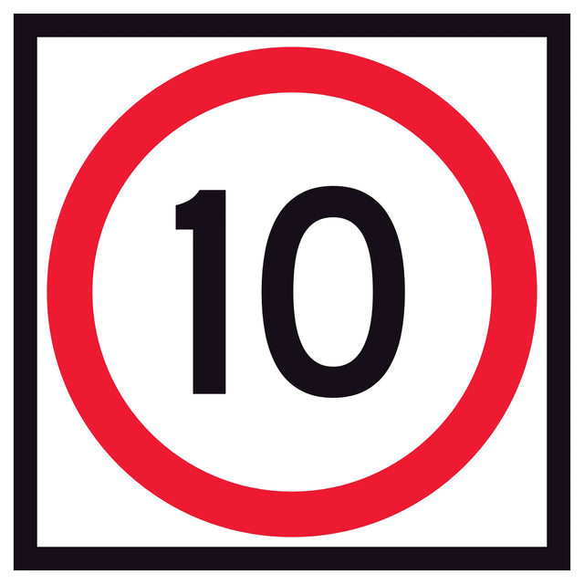 10 km/h Speed Limit Corflute Sign Panel – 600x600mm – RM4-1A(10) – Class 1 reflective white with red annulus and black numerals
