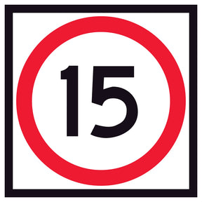 15 km/h Speed Limit Corflute Sign Panel – 600x600mm – RM4-1A(15) – Class 1 reflective white with red annulus and black numerals