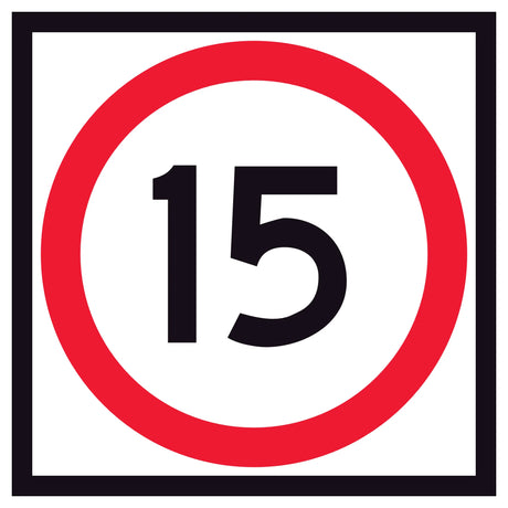 15 km/h Speed Limit Corflute Sign Panel – 600x600mm – RM4-1A(15) – Class 1 reflective white with red annulus and black numerals