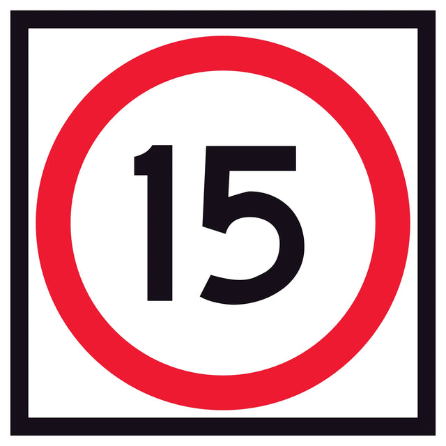 15 km/h Speed Limit Corflute Sign Panel – 600x600mm – RM4-1A(15) – Class 1 reflective white with red annulus and black numerals