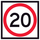 RM4-1A(20) multi message Speed limit sign with the number 20 on a white background