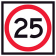 25 km/h speed limit corflute traffic sign panel RM4-1A(25) – 600x600mm, red annulus, black legend, retroreflective white background