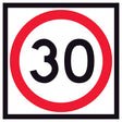 RM4-1A(30) 600x600 mm Square corflute 30 km/h speed-limit sign with a red circle on a white background