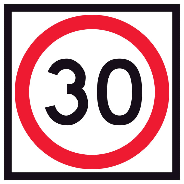 RM4-1A(30) 600x600 mm Square corflute 30 km/h speed-limit sign with a red circle on a white background
