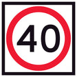 RM4-1A(40) “40 SPEED LIMIT” black numerals with red annulus on retroreflective white – 600x600mm corflute sign panel.
