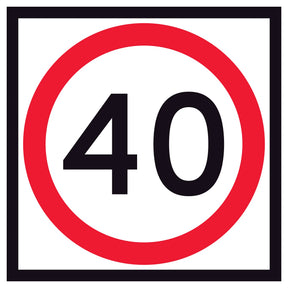 RM4-1A(40) “40 SPEED LIMIT” black numerals with red annulus on retroreflective white – 600x600mm corflute sign panel.
