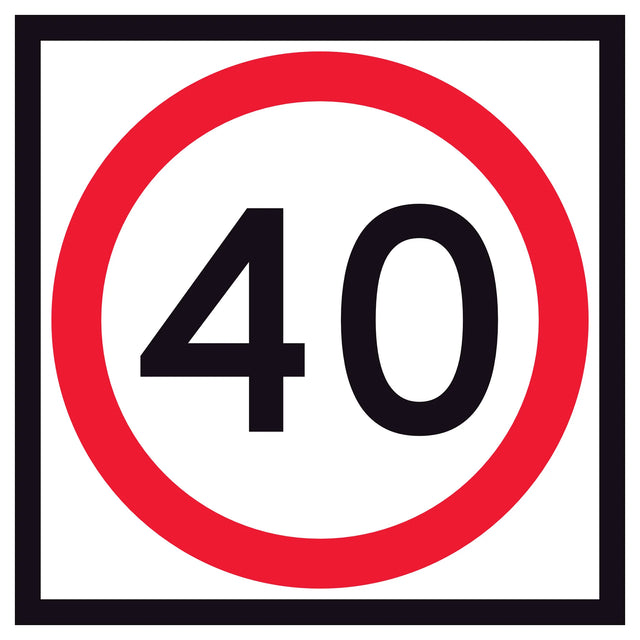 RM4-1A(40) “40 SPEED LIMIT” black numerals with red annulus on retroreflective white – 600x600mm corflute sign panel.