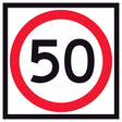 600 mm Square corflute 50 km/h speed-limit sign with a red circle on a white background