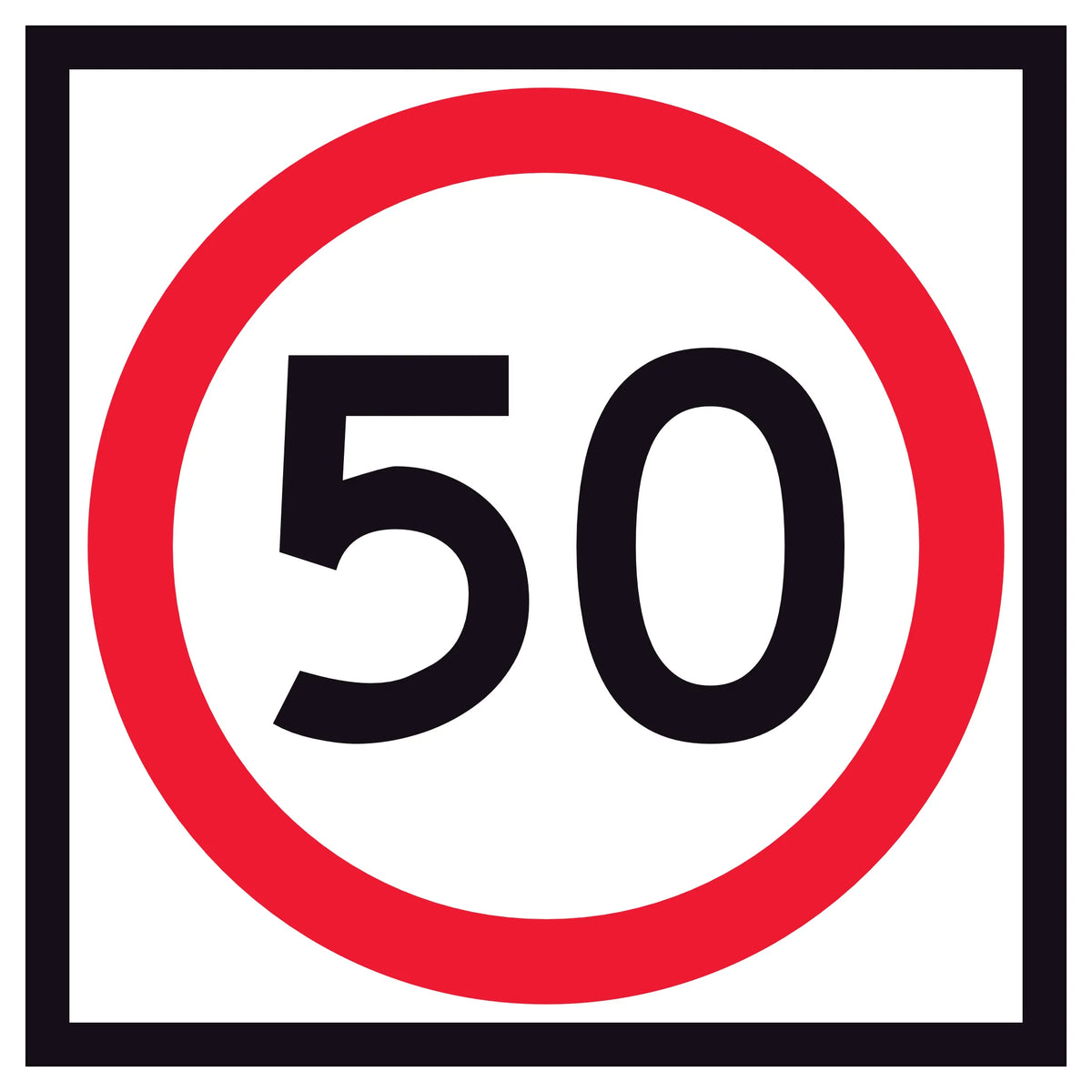 600 mm Square corflute 50 km/h speed-limit sign with a red circle on a white background