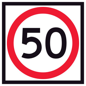 600 mm Square corflute 50 km/h speed-limit sign with a red circle on a white background
