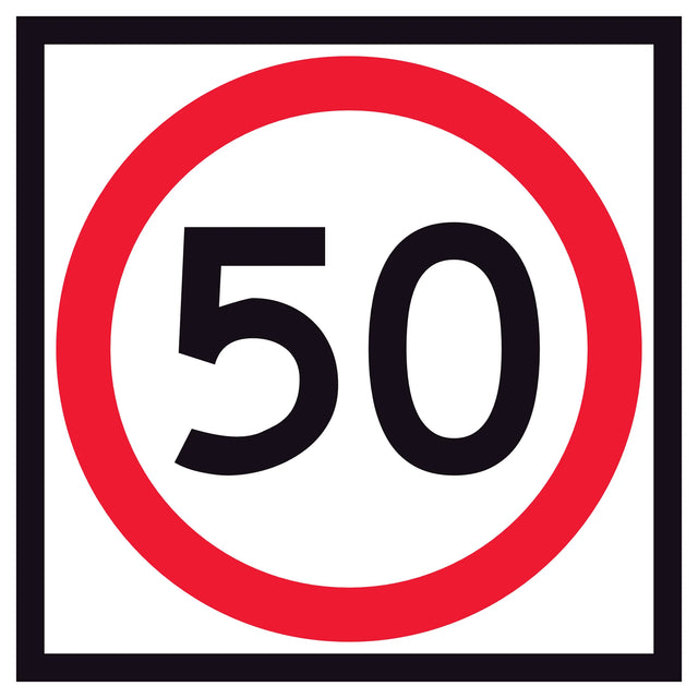 600 mm Square corflute 50 km/h speed-limit sign with a red circle on a white background