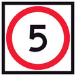 RM4-1A(5) 5 Speed Limit traffic control sign, 600x600mm corflute panel, black legend, red annulus, white reflective background.