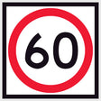 RM4-1A(60) 600x600 mm corflute 60 km/h speed-limit sign with a red circle on a white background