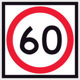 RM4-1A(60) 600x600 mm corflute 60 km/h speed-limit sign with a red circle on a white background