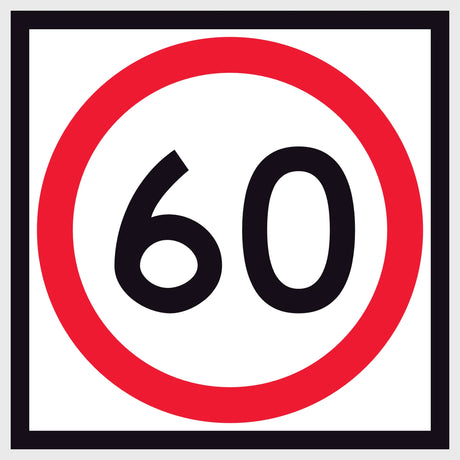 RM4-1A(60) 600x600 mm corflute 60 km/h speed-limit sign with a red circle on a white background