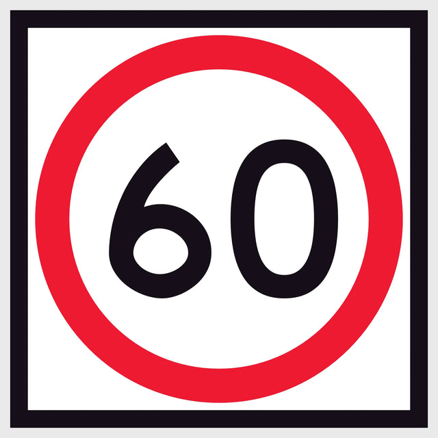 RM4-1A(60) 600x600 mm corflute 60 km/h speed-limit sign with a red circle on a white background