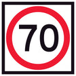 RM4-1A(70) 600x600mm corflute 70 km/h speed-limit sign with a red circle on a white background