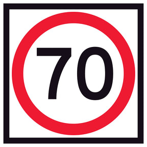 RM4-1A(70) 600x600mm corflute 70 km/h speed-limit sign with a red circle on a white background