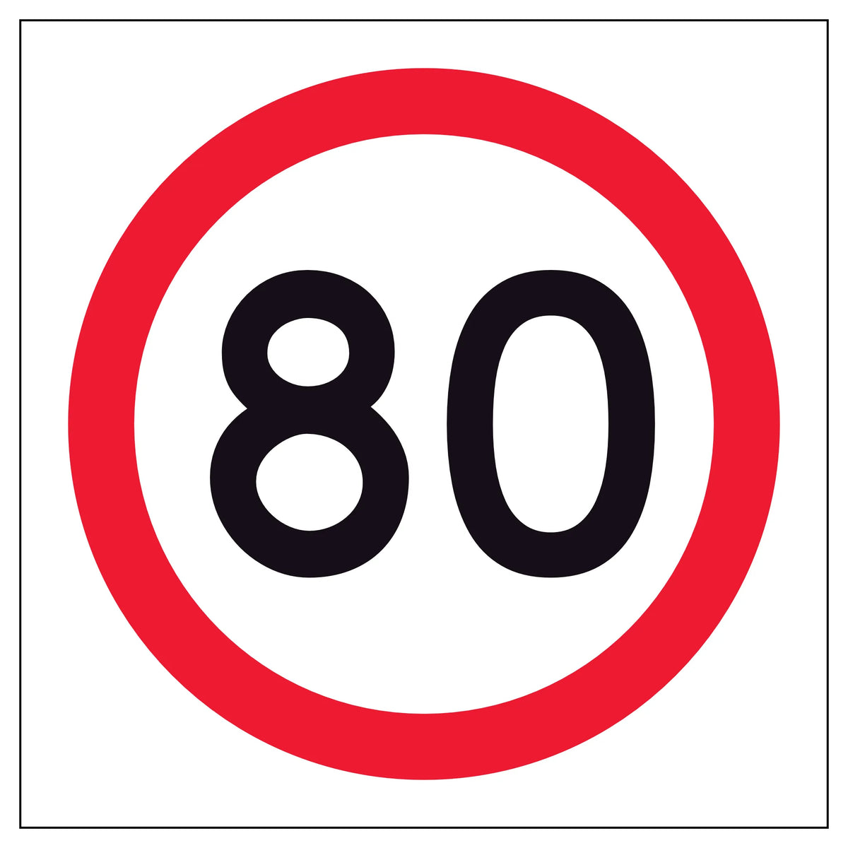 RM4-1A(80) 600x600mm Speed limit sign with the number 80 on a white background