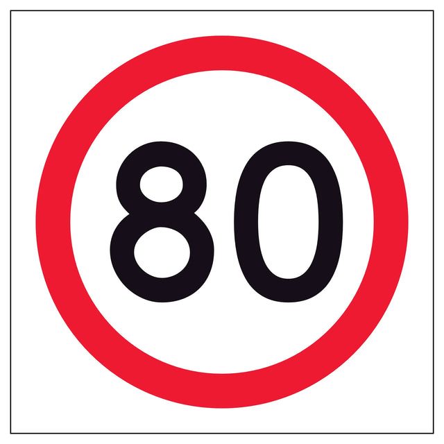 RM4-1A(80) 600x600mm Speed limit sign with the number 80 on a white background