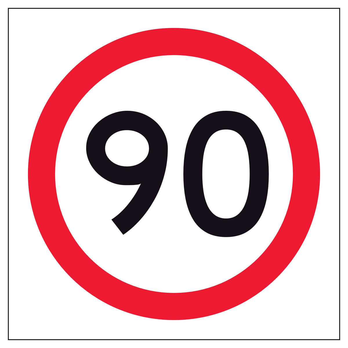 RM4-1A(90) 600x600mm Speed limit sign with the number 90 on a white background