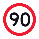 RM4-1A(90) 600x600mm Speed limit sign with the number 90 on a white background