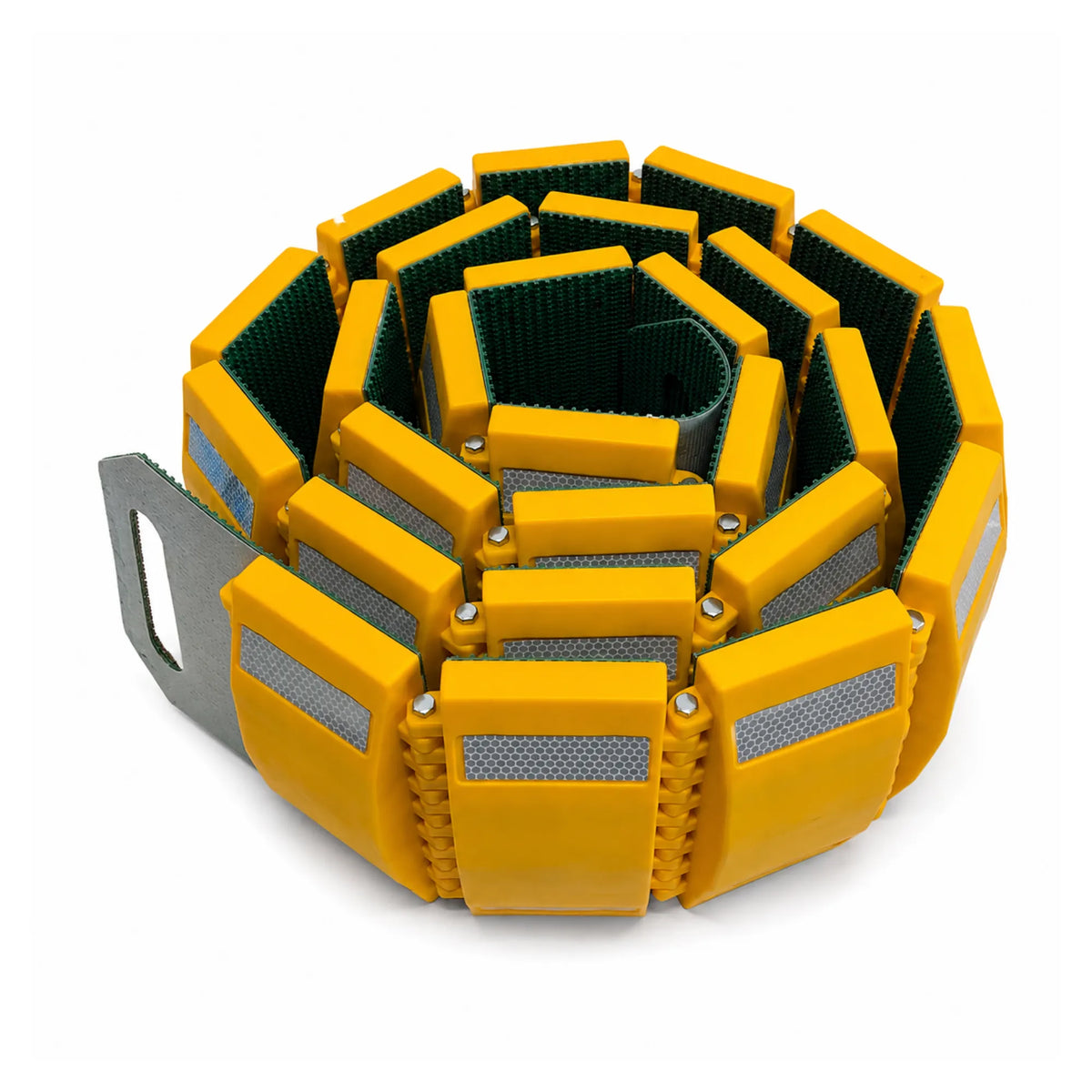 Portable rollout speed bump rolled into a compact coil for transport and storage