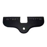 Black Stepmate towbar step with laser-cut lettering and tow ball hole, white background