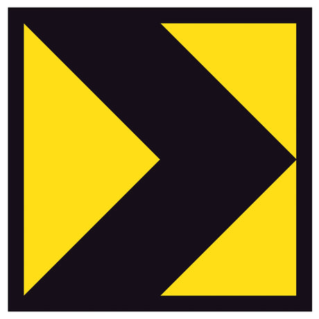 600 mm Square chevron lateral shift marker black sign on yellow background