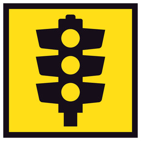 Traffic Lights TM1-30A 600x600mm corflute sign panel with black traffic signals symbol and border on yellow retroreflective background