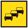 TM1-47A Queued Traffic 600x600mm corflute sign panel with black and red queued vehicle symbol on yellow retroreflective background