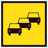 TM1-47A Queued Traffic 600x600mm corflute sign panel with black and red queued vehicle symbol on yellow retroreflective background