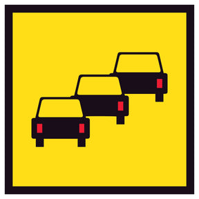 TM1-47A Queued Traffic 600x600mm corflute sign panel with black and red queued vehicle symbol on yellow retroreflective background