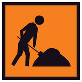 Workers Symbolic TM1-5A 600x600mm corflute sign panel with black worker pictogram on fluorescent orange retroreflective background