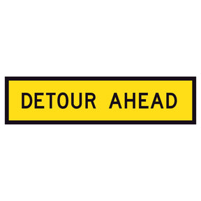 TM1-6B Detour Ahead 1200x300mm corflute sign panel with black DETOUR AHEAD legend and border on yellow retroreflective background