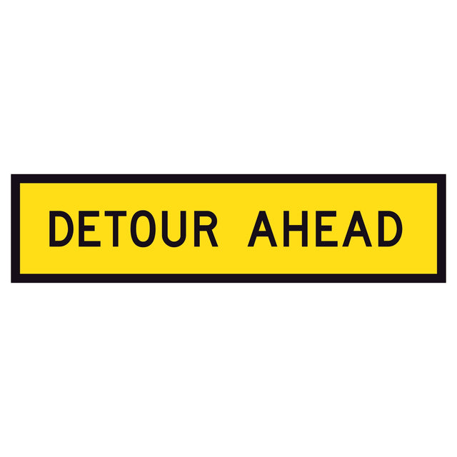 TM1-6B Detour Ahead 1200x300mm corflute sign panel with black DETOUR AHEAD legend and border on yellow retroreflective background